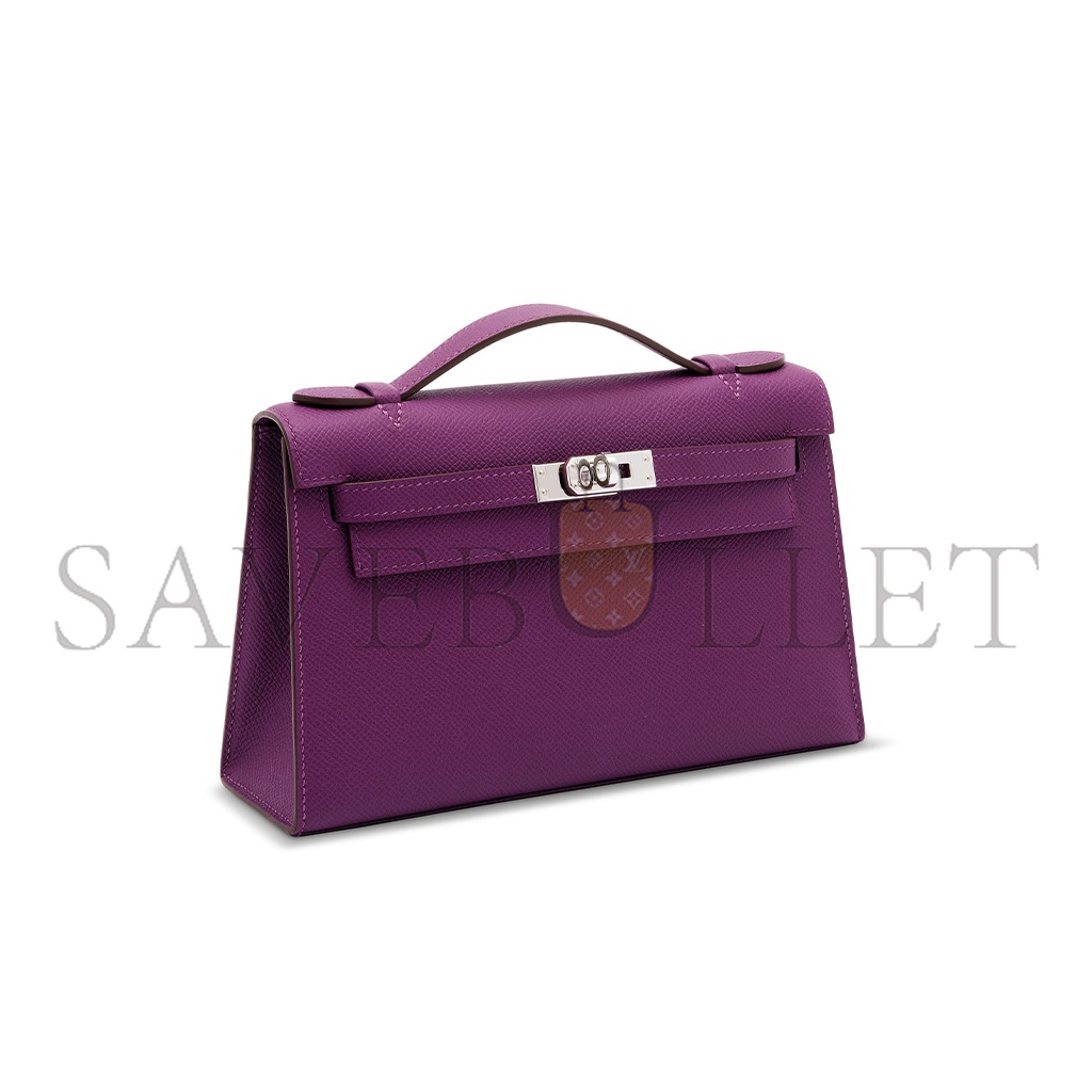 H**mes an anÉmone epsom leather kelly pochette with palladium hardware (22*14*7cm)